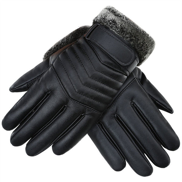 1/2 Winter Warm PU Leather Wool Wrist Gloves Touch Screen Full Finger Fur Mitten