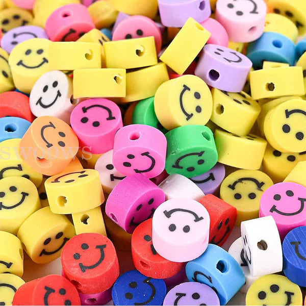 50pcs 10mm Smiley Face Pony Beads Polymer Clay Fun Mix DIY Jewellery Spacer AU