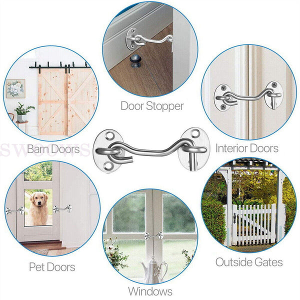 Cabin Hook And Eye Latch Lock Shed Gate Door Stainless Steel Catch Silent Holder