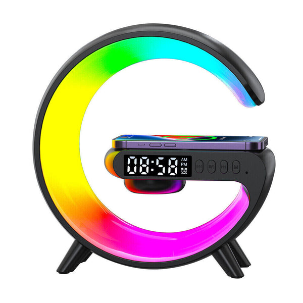 Smart Lamp Bluetooth Speaker Wireless Charger RGB AlarmClock Night Light Battery