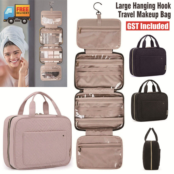 Waterproof Cosmetic Organizer Large Toiletry Bag Hanging Hook Travel Makeup Case