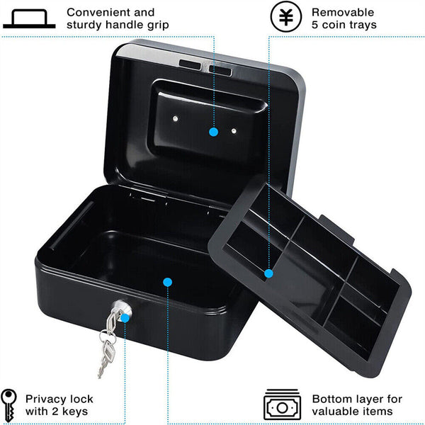 Lockable Cash Box Deposit Petty cash Money Box Safe Key Lock/Code Lock Gift AU