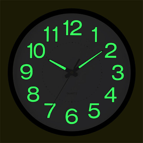 12'' Luminous Wall Clock Glow In The Dark Silent Quartz Indoor Home Modern Clock