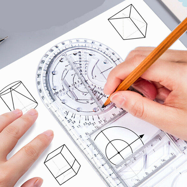 Multifunctional Geometric Ruler Drawing Template School Office Measuring Tool AU