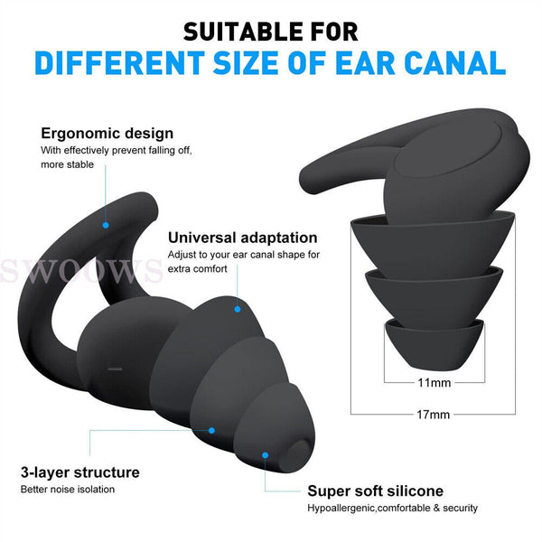 Ultra Soft Silicone Ear Plug Noise Reduction Flexible Reusable Study Sleep Plugs