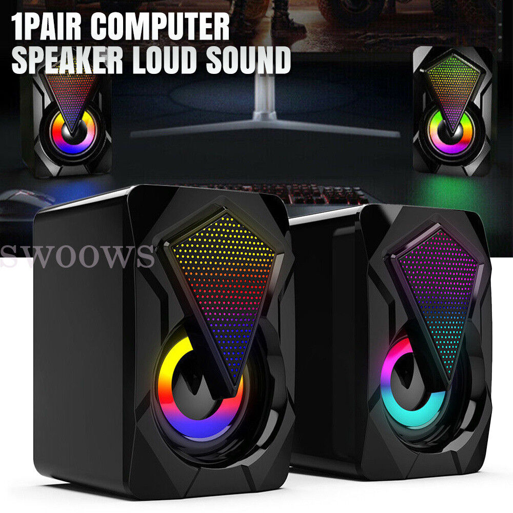 LED Light Stereo USB Wired Powered Multimedia Speaker for PC/Laptops/ Phone