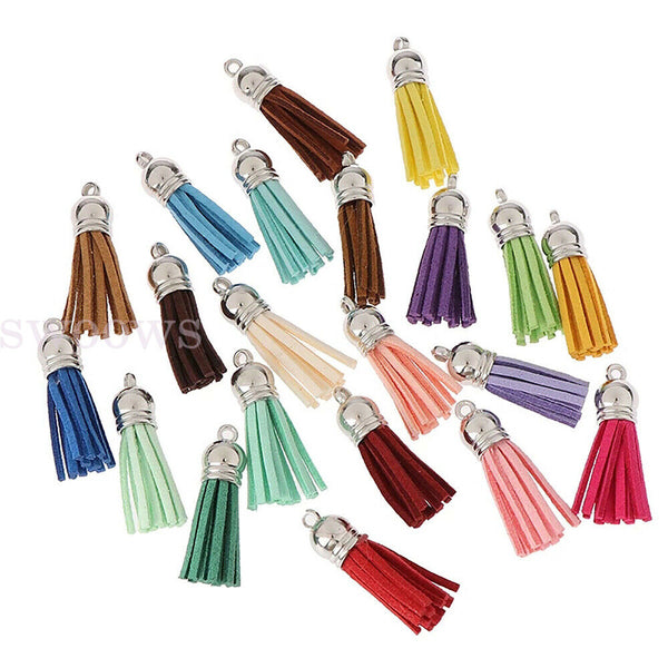 Up 60pc Leather Key Chain Ring Tassel Pendants Bulk Mixed Crafts Jewelry Making