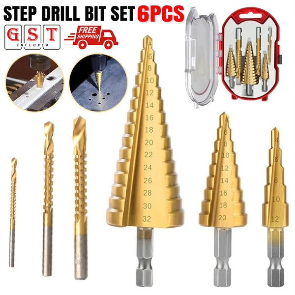 Titanium Plating 6Pcs Step Drill Bit Set High-Speed Reaming Pagoda Sawtooth Set