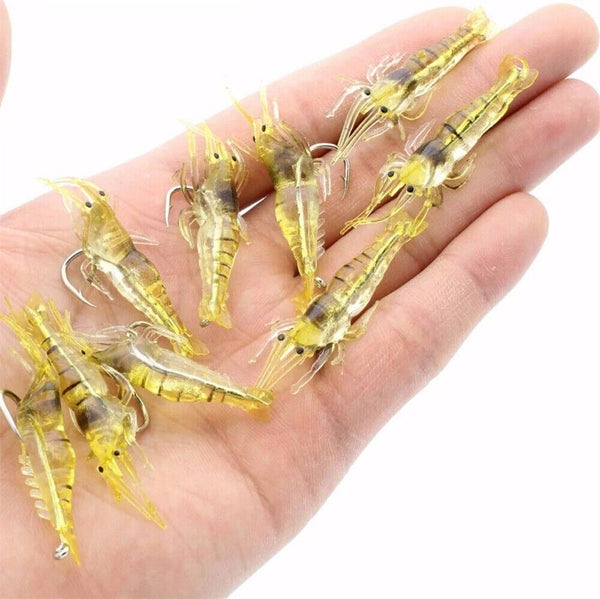 20Pcs Soft Plastic Bass Yabbie Prawn Shrimp Fishing Lure Jig Heads Bream Natural