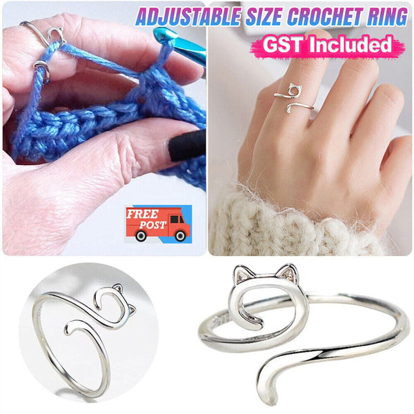 1/2 Yarn Ring Cat Kitty Ears Adjustable Size Crochet Ring Beginner Knitting Ring