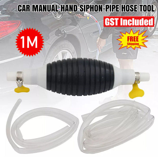 Car Manual Hand Water Oil Liquid Petrol Fuel Transfer Pump Siphon-Pipe Hose tool