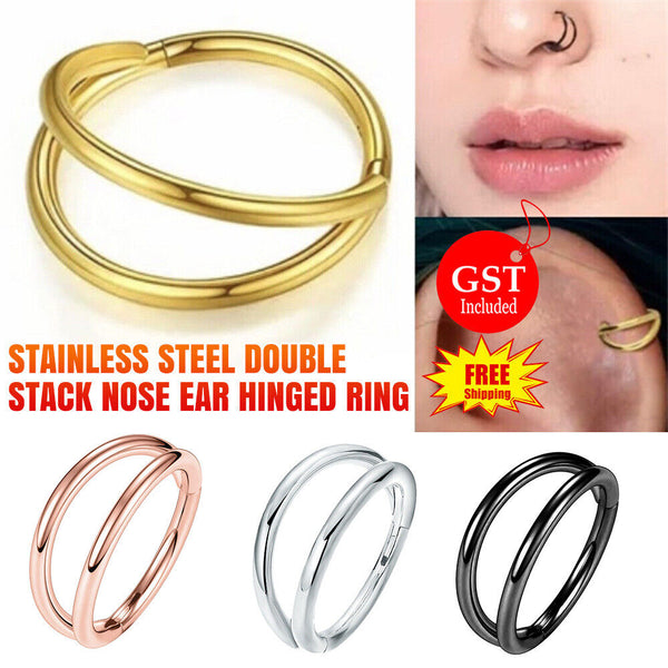 Surgical Steel 16g Double Stack Nose Ear Hinged Ring Clicker Helix Piercing Up2x