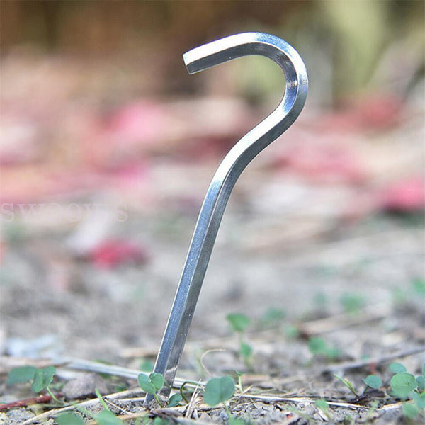 12/24 Aluminum Tent Pegs Hook Outdoor Camping Trip Ground Durable Nail Stakes