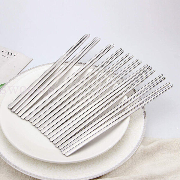 Stainless Steel Chopsticks Asian Chinese Japanese Dinner Reusable Metal Cutlery