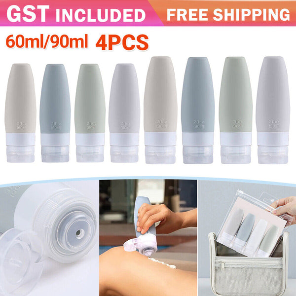 4PCS Cosmetic Container Dispenser Silicone Empty Bottle Travel Shampoo Lotion