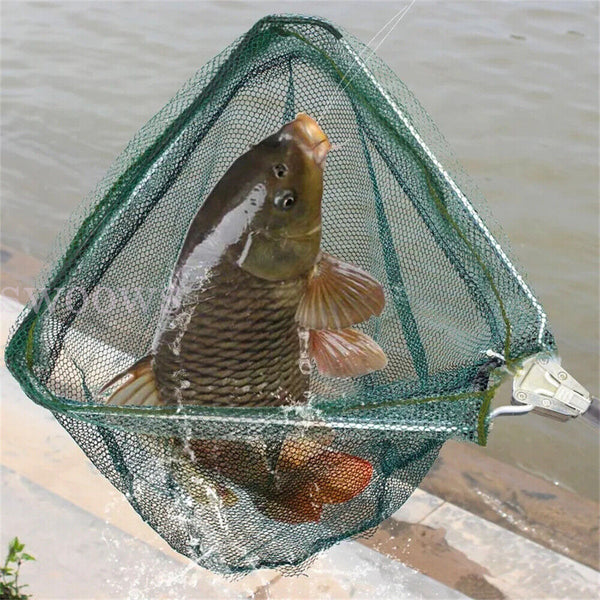 Fishing Landing Net Portable Black Triangle Fish Mesh Foldable Pole Handle