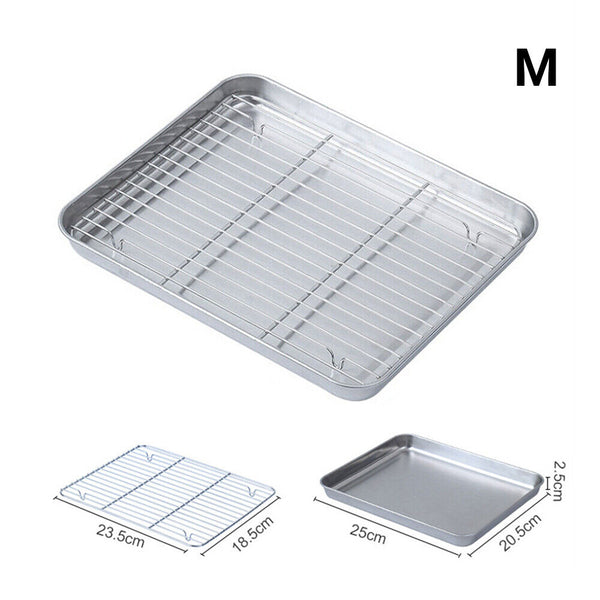 Baking Tray Set Stainless Steel Roaste Oven Sheet Pan Cooling Rack BBQ Plate AU