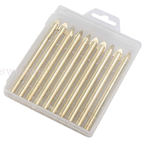 10X Titanium Ceramic Tile Glass Drill Bit Tungsten Carbide Cross Spear Head 6mm