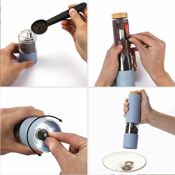 2PCS Adjustable Electric Salt & Pepper Grinder Mills Shakers Set With Holder Au