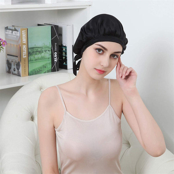 Pure Mulberry Silk Adjustable Night Cap Soft Sleeping Cap Hair Care Wrap Bonnet