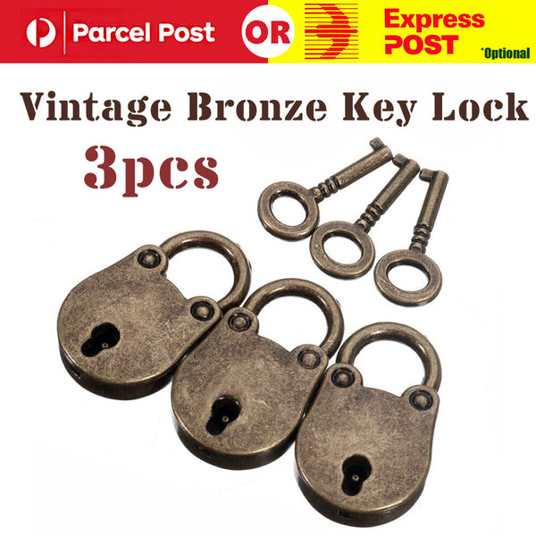 Vintage Jewelry Box Antique Style Key Lock Mini Padlocks Heart Shape Padlock 3pc