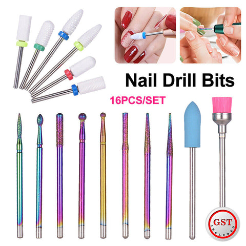 16pcs Ceramic Nail Drill Bits Set File Acrylic Manicure Pedicure Nail Tools