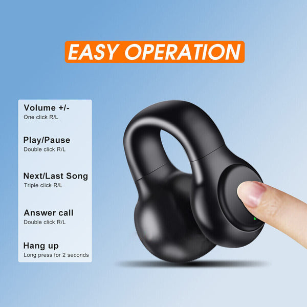 Wireless Headphones Bluetooth 5.3 Earphones Earclip Design Touch Control Headset