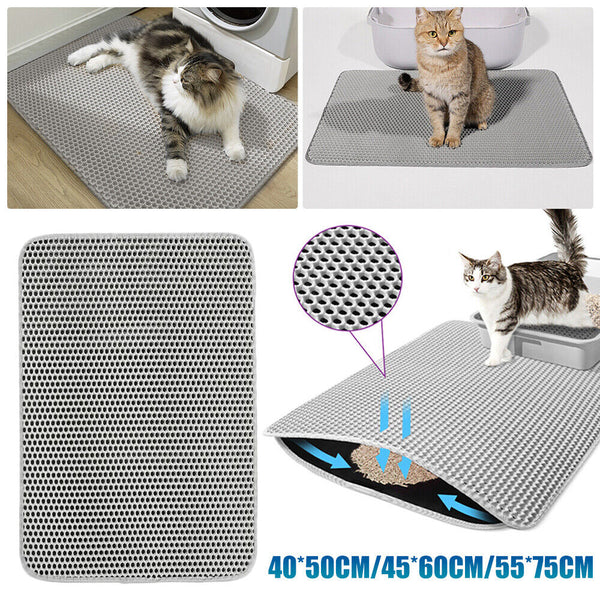 Double Layer Cat Litter Mat Waterproof Trapper Foldable Pad Pet Rug Home Urine