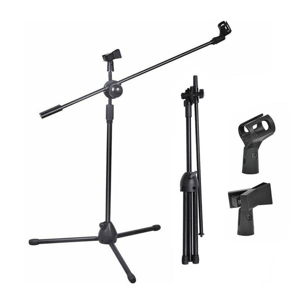 Professional Dual Microphone Stand Telescopic Boom Adjustable Mic Holder Tripod