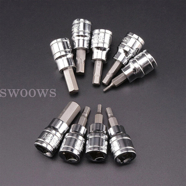 9pc Allen Key Sockets Hex Bit Socket Set 3/8 Drive & Drill Driver Metric 2-10mm