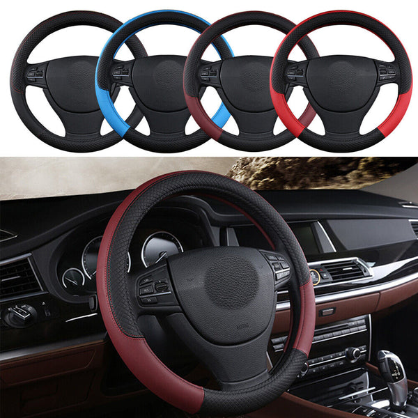 38CM Universal Auto Car Steering Wheel Cover Anti-Slip Wheel Protector Leather