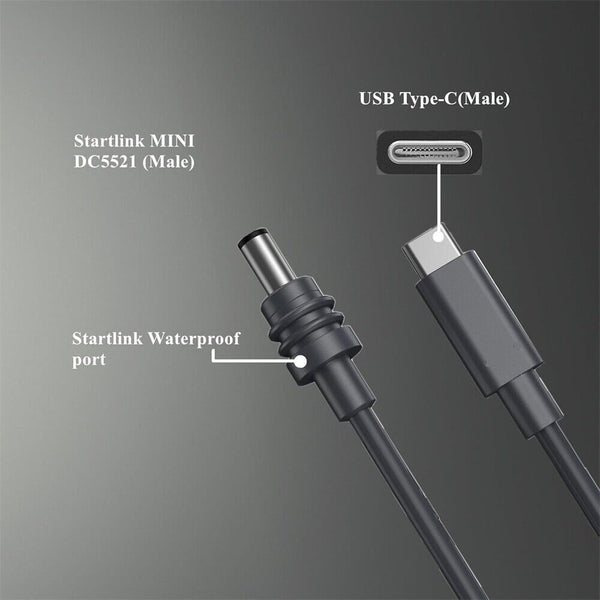 1/2x Waterproof USB C To DC Cable For Starlink Mini Fast And Reliable Charging