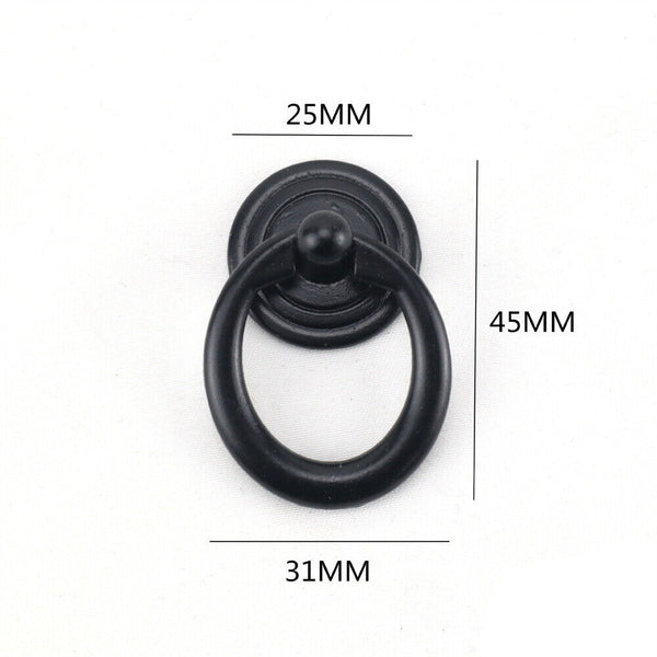 1-10 Black Ring Pull Handle Cabinet Knob Drawer Dresser Cupboard Drop Zinc Alloy