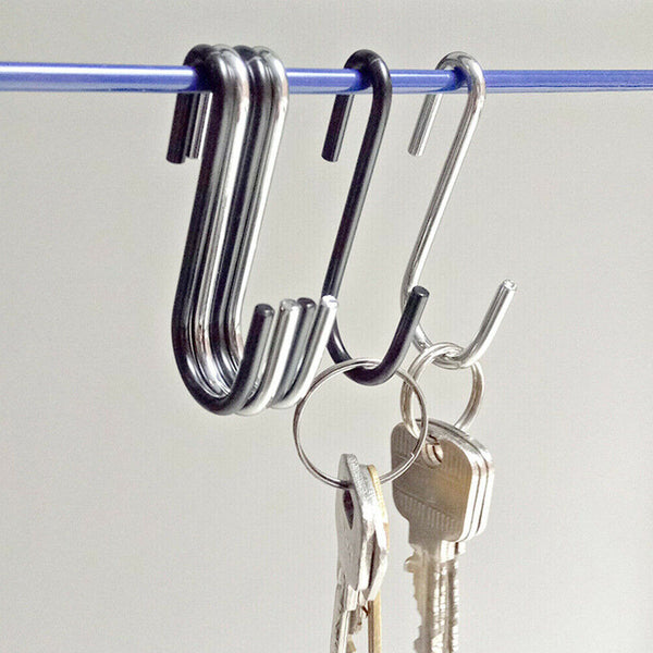 Up to 8x S-shaped Stainless Steel Hanging Hooks Kitchen Bathroom Hangers Holder