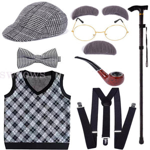 Boys Grandpa Little Old Man Costume Child Kids Cosplay Party 100 Days Of School