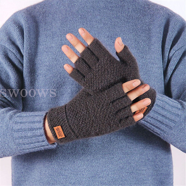 Thick Fingerless Gloves Driving Gloves Knitted Alpaca Wool Half Finger Mittens