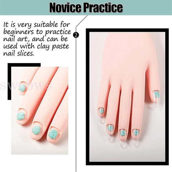 2x Practice Model Hand Nail Art Trainer Hand Fake Hand For Acrylic Gel False NEW