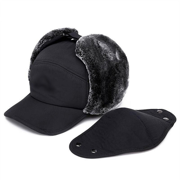 Winter 3 in 1 Thermal Fur Lined Trapper Bomber Hat with Ear Flap Face Mask Cap