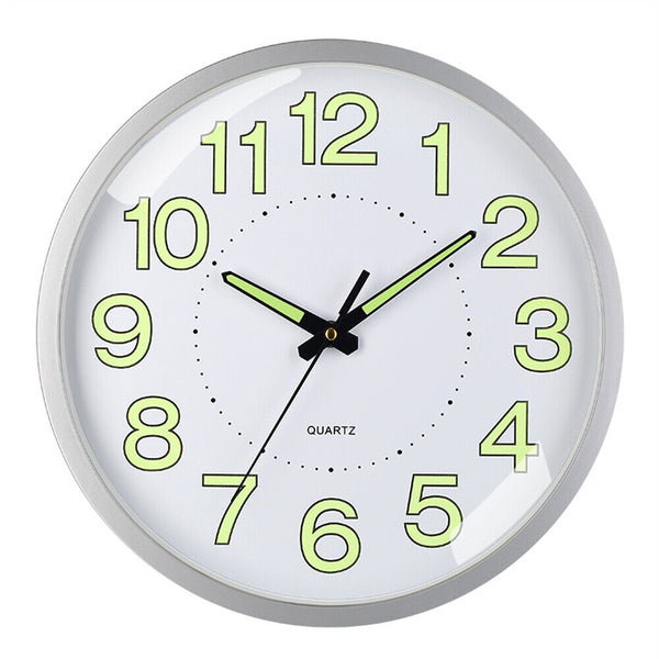 12'' Luminous Wall Clock Glow In The Dark Silent Quartz Indoor Home Modern Clock