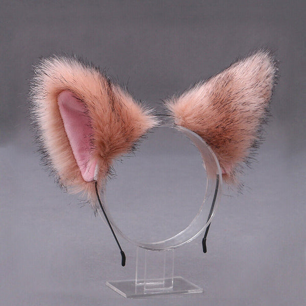 1/2xWomen Girls Fluffy Fur Cat Kitty fox animal Costume Ears Party Hair Clips On