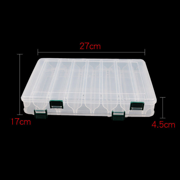 1-2x 14 Compartments Double-Sided Fishing Lure Hook Box Visible Squid Storage