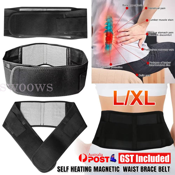 Self Heating Magnetic Back Support Lumbar Lower Waist Brace Belt Pain Relief AU