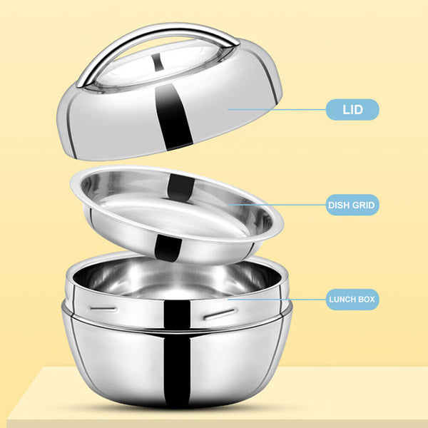 1/2Stainless Steel Thermo Insulated Thermal Lunch Bento Box Round Food Container