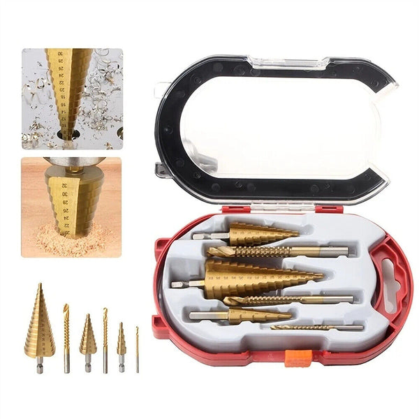 Titanium Plating 6Pcs Step Drill Bit Set High-Speed Reaming Pagoda Sawtooth Set