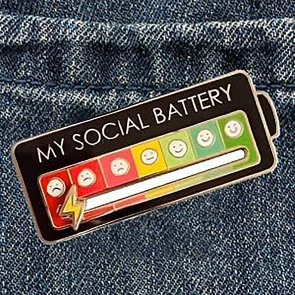 Brooch Pin My Social Battery Mood Funny Interactive Enamel Badge Lapel Pin AU