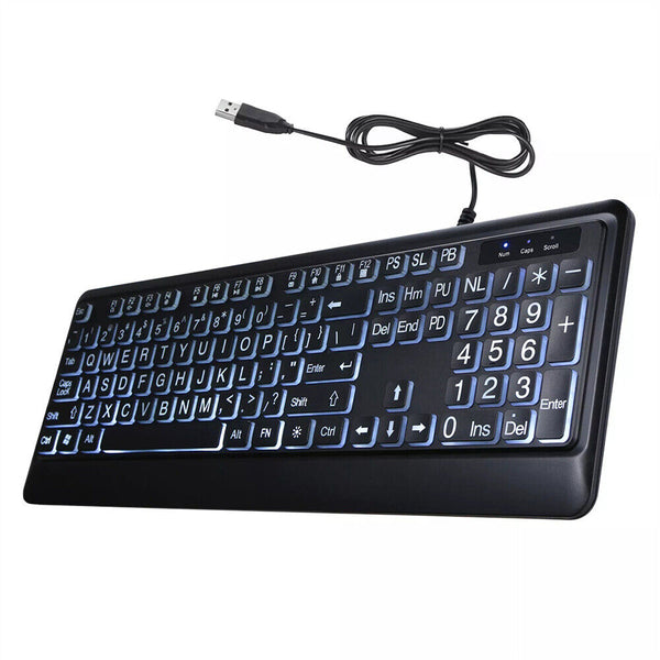 104Key Large Print USB Interface Multimedia Wired Keyboard LED Backlit for Elder