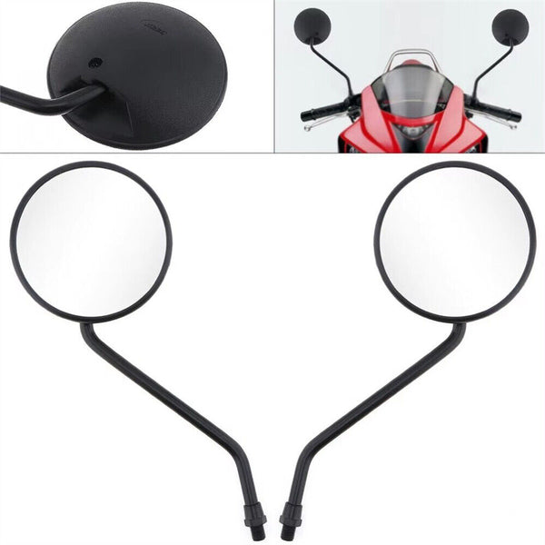 Pair round black motorcycle mirrors M10 10mm Thread Rear Side View Mirror