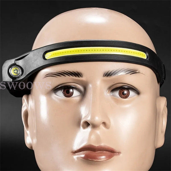 Waterproof COB LED Headlamp Motion Sensor Head Torch USB Rechargeable Headlight