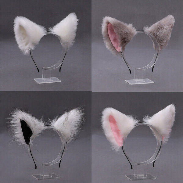 1/2xWomen Girls Fluffy Fur Cat Kitty fox animal Costume Ears Party Hair Clips On