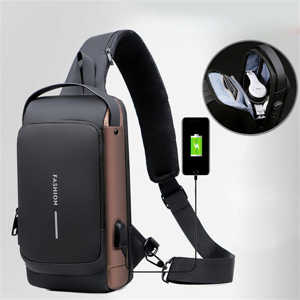 Men's Sling Crossbody Bag Anti-theft Chest Shoulder Messenger Backpack USB Port